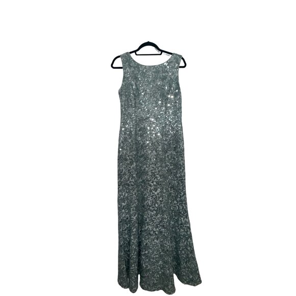 Alex Evenings Sleeveless Corded Fit Ice Sage Lace & Sequin-Detail Gown Sz 8 - Picture 7 of 16